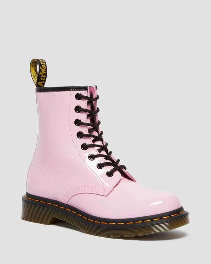 Dr Martens Womens 1460 Patent Leather Lace Up Ankle Boots Pink - 86014OMIW